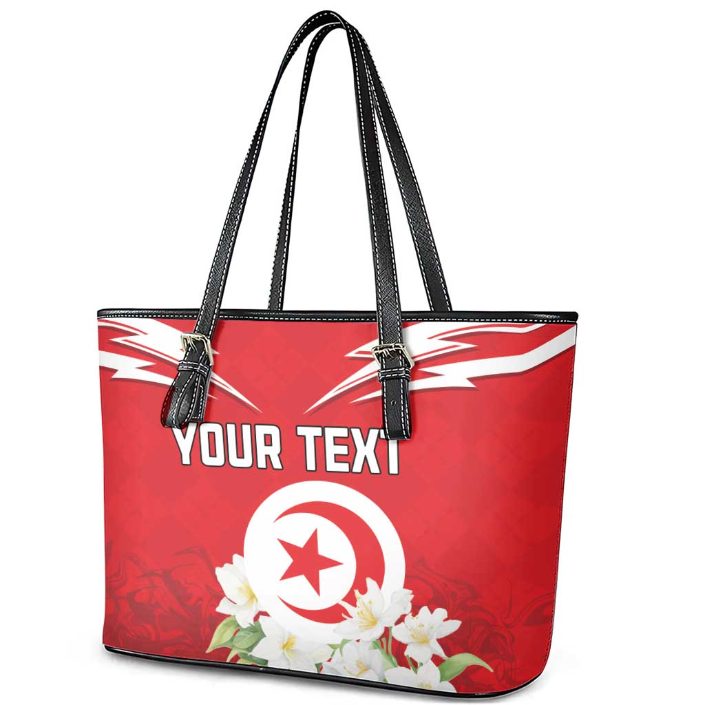 Personalized Tunisia Leather Tote Bag Jasmine Flower and Emblem - Wonder Print Shop