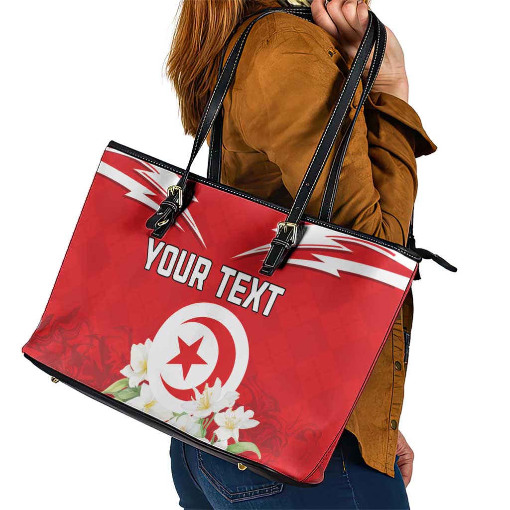 Personalized Tunisia Leather Tote Bag Jasmine Flower and Emblem - Wonder Print Shop
