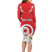 Personalized Tunisia Long Sleeve Bodycon Dress Jasmine Flower and Emblem - Wonder Print Shop