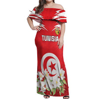 Personalized Tunisia Off Shoulder Maxi Dress Jasmine Flower and Emblem - Wonder Print Shop