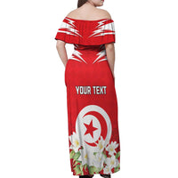 Personalized Tunisia Off Shoulder Maxi Dress Jasmine Flower and Emblem - Wonder Print Shop
