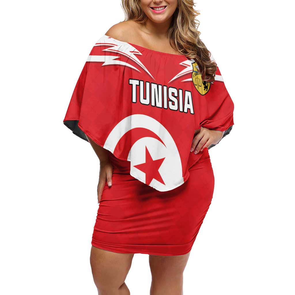 Personalized Tunisia Off Shoulder Short Dress Jasmine Flower and Emblem - Wonder Print Shop