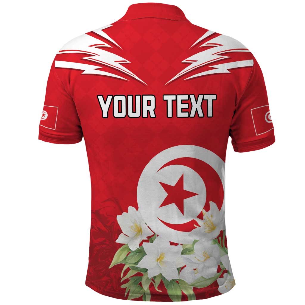Personalized Tunisia Polo Shirt Jasmine Flower and Emblem - Wonder Print Shop