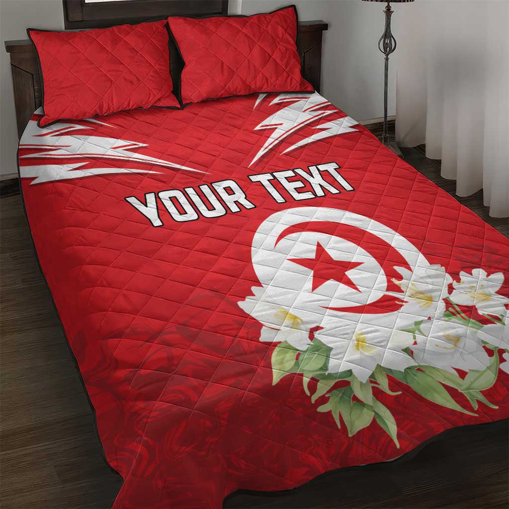 Personalized Tunisia Quilt Bed Set Jasmine Flower and Emblem - Wonder Print Shop
