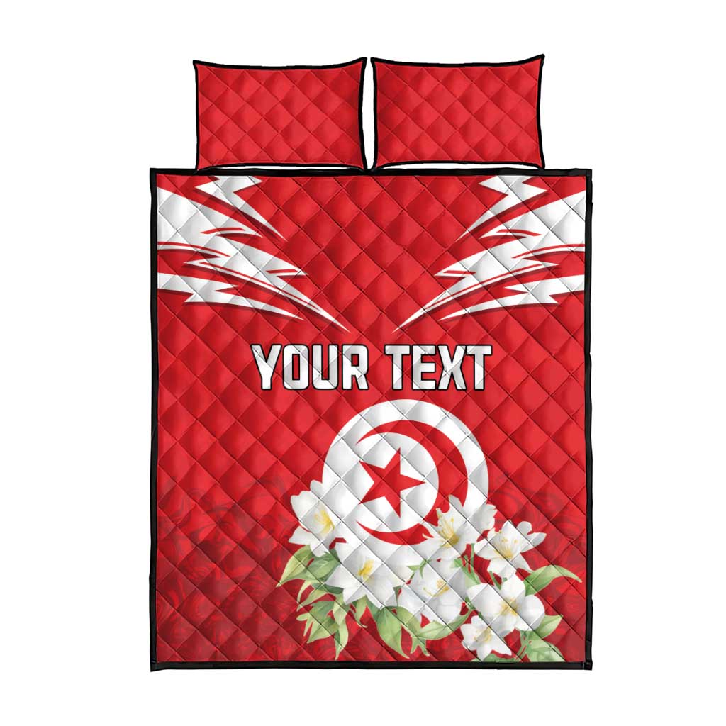 Personalized Tunisia Quilt Bed Set Jasmine Flower and Emblem - Wonder Print Shop