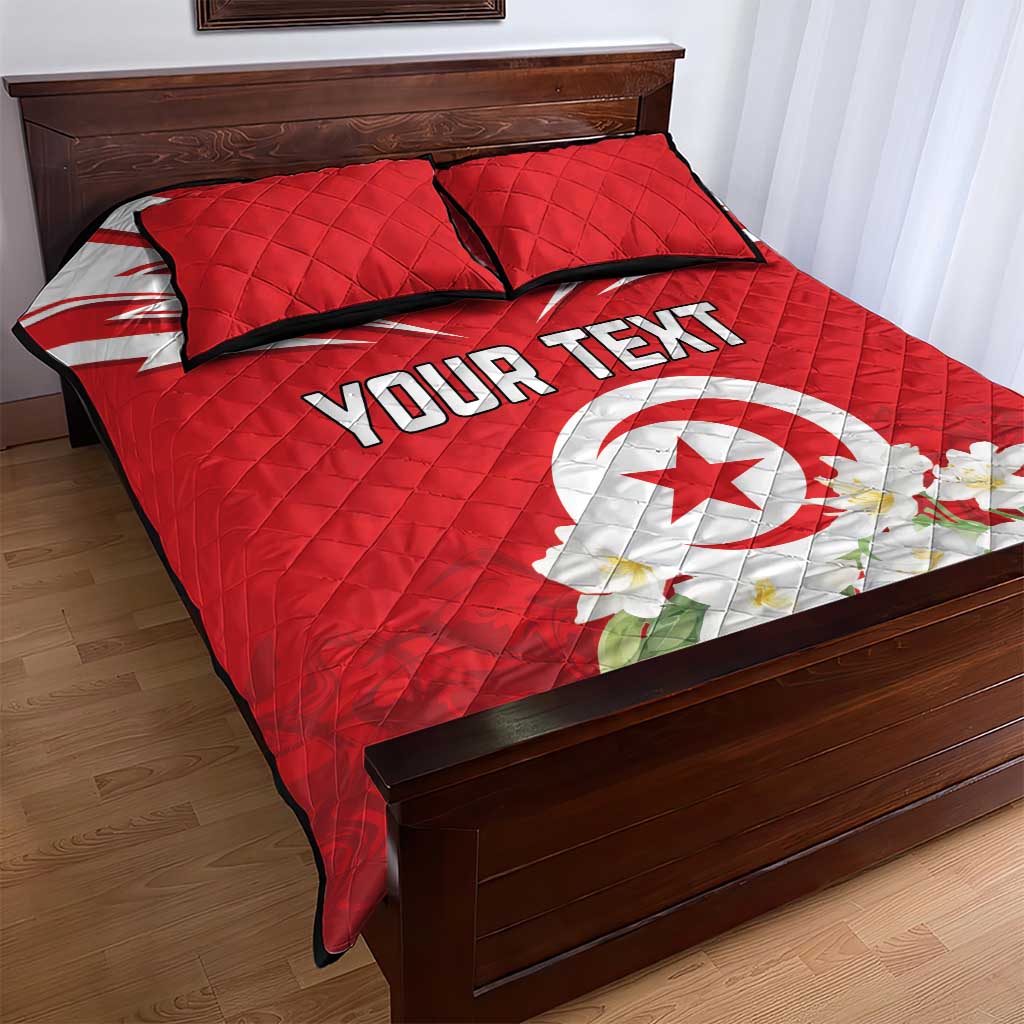 Personalized Tunisia Quilt Bed Set Jasmine Flower and Emblem - Wonder Print Shop