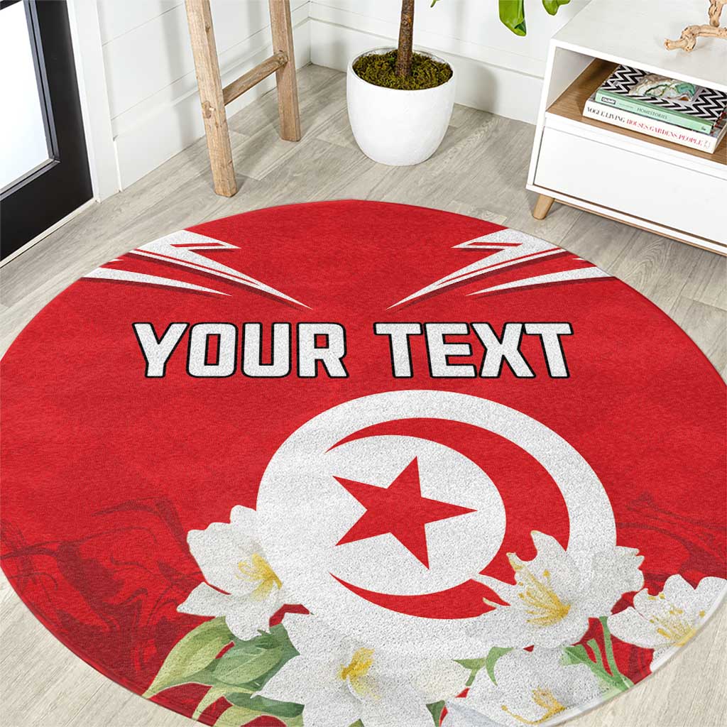 Personalized Tunisia Round Carpet Jasmine Flower and Emblem