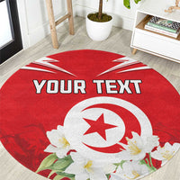 Personalized Tunisia Round Carpet Jasmine Flower and Emblem