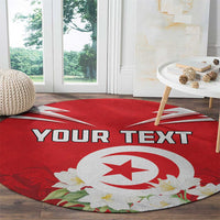 Personalized Tunisia Round Carpet Jasmine Flower and Emblem
