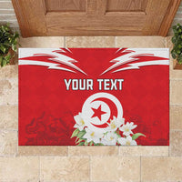 Personalized Tunisia Rubber Doormat Jasmine Flower and Emblem - Wonder Print Shop