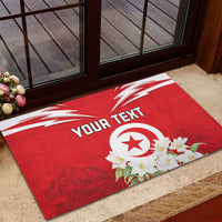 Personalized Tunisia Rubber Doormat Jasmine Flower and Emblem - Wonder Print Shop