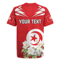 Personalized Tunisia Rugby Jersey Jasmine Flower and Emblem - Wonder Print Shop