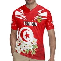 Personalized Tunisia Rugby Jersey Jasmine Flower and Emblem - Wonder Print Shop