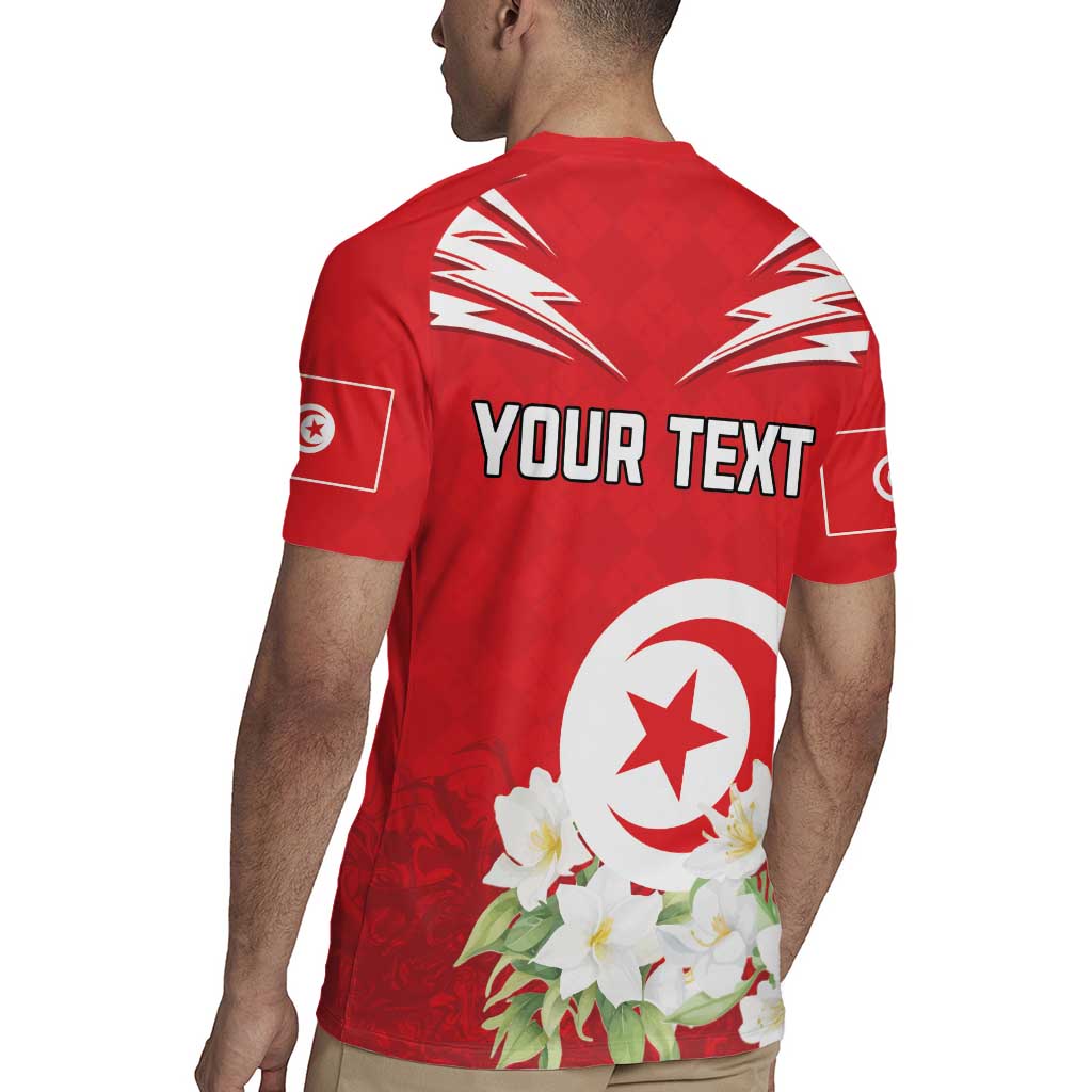 Personalized Tunisia Rugby Jersey Jasmine Flower and Emblem - Wonder Print Shop