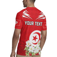 Personalized Tunisia Rugby Jersey Jasmine Flower and Emblem - Wonder Print Shop