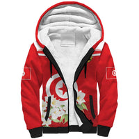 Personalized Tunisia Sherpa Hoodie Jasmine Flower and Emblem - Wonder Print Shop