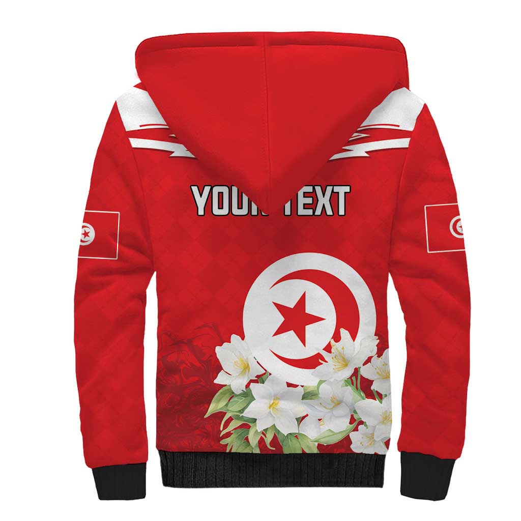 Personalized Tunisia Sherpa Hoodie Jasmine Flower and Emblem - Wonder Print Shop