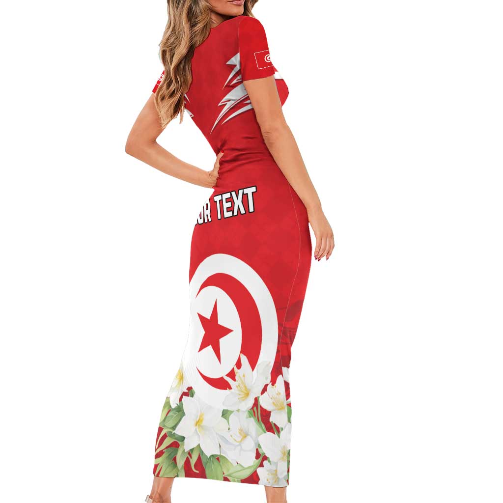 Personalized Tunisia Short Sleeve Bodycon Dress Jasmine Flower and Emblem - Wonder Print Shop