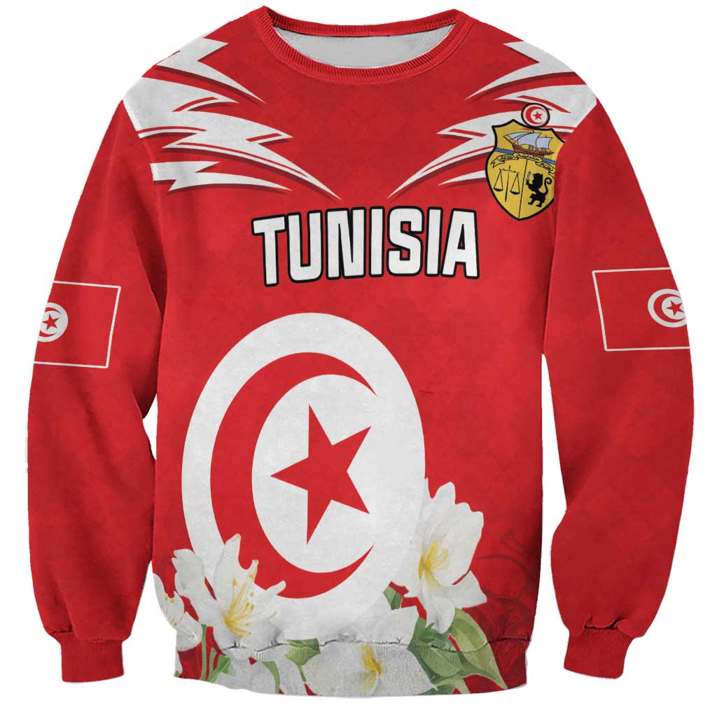 Personalized Tunisia Sweatshirt Jasmine Flower and Emblem - Wonder Print Shop