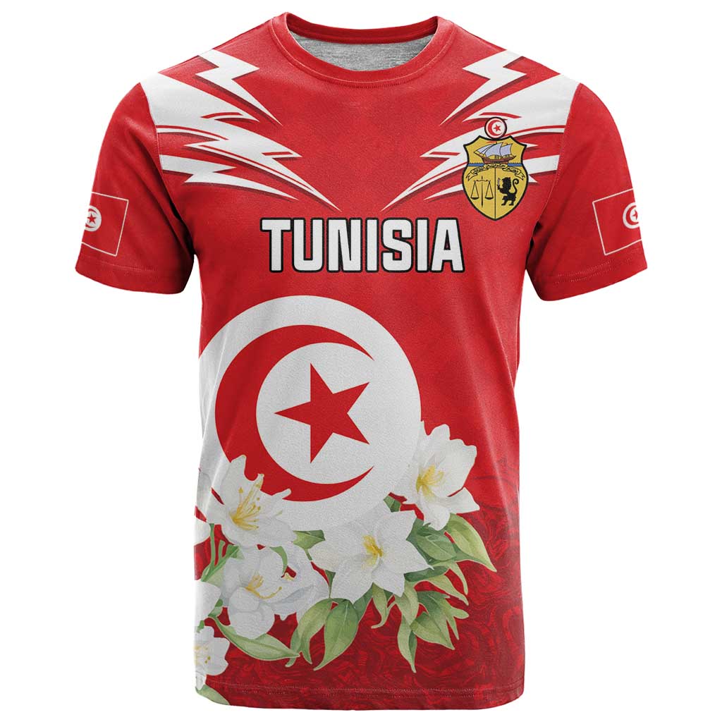 Personalized Tunisia T Shirt Jasmine Flower and Emblem - Wonder Print Shop