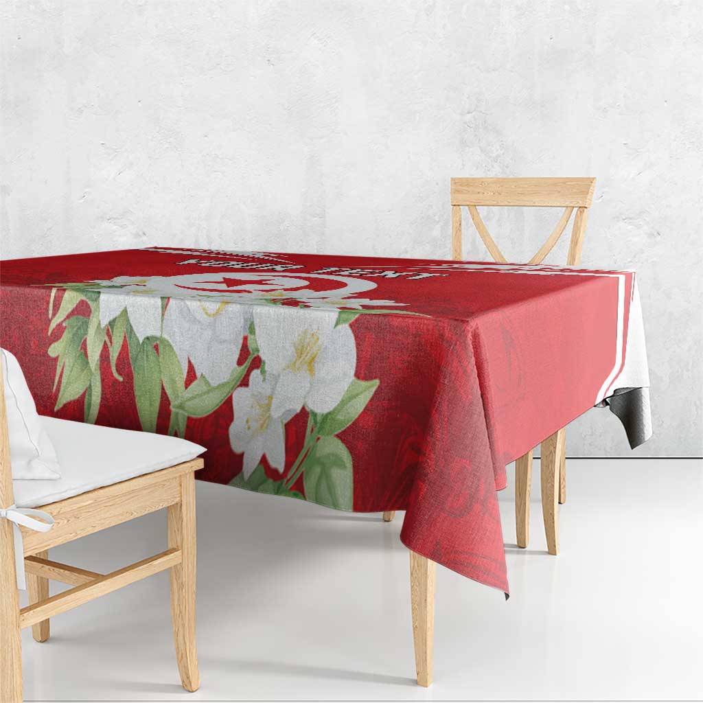Personalized Tunisia Tablecloth Jasmine Flower and Emblem - Wonder Print Shop