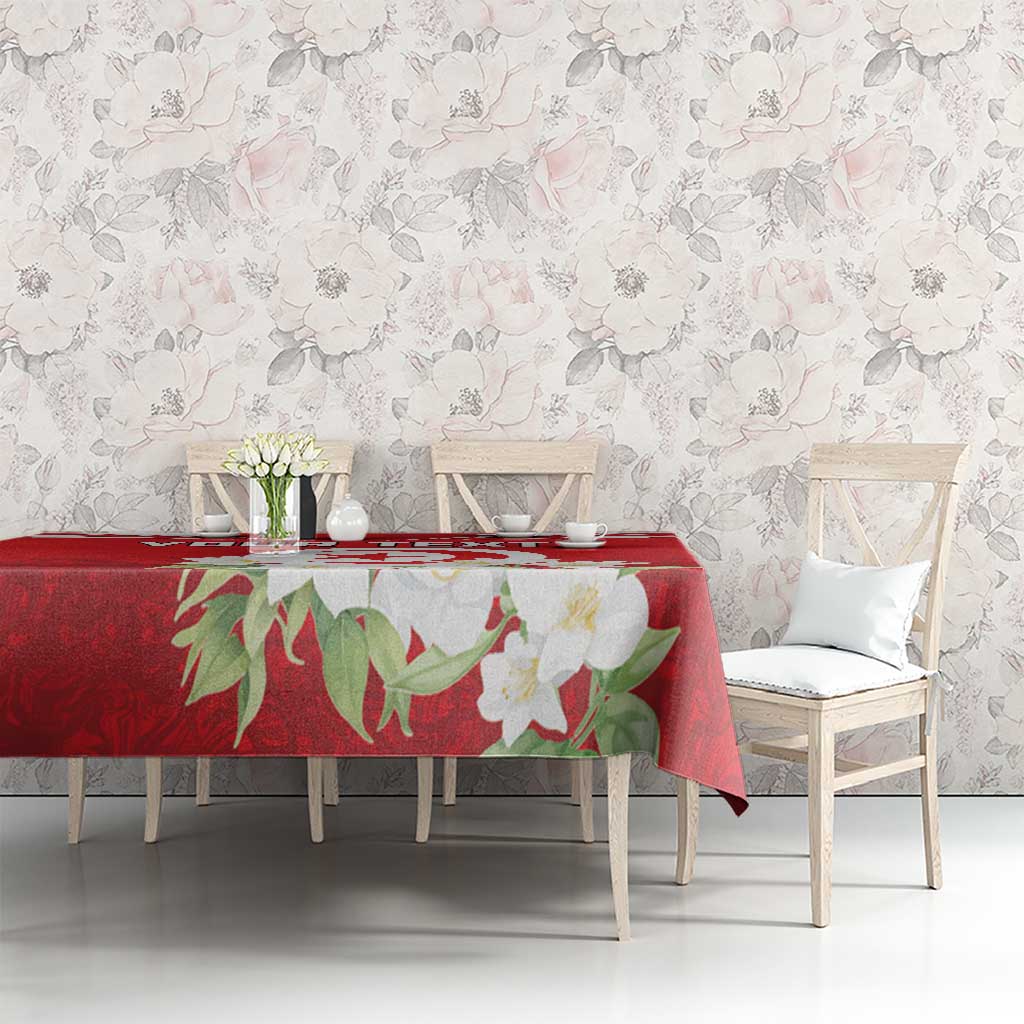 Personalized Tunisia Tablecloth Jasmine Flower and Emblem - Wonder Print Shop