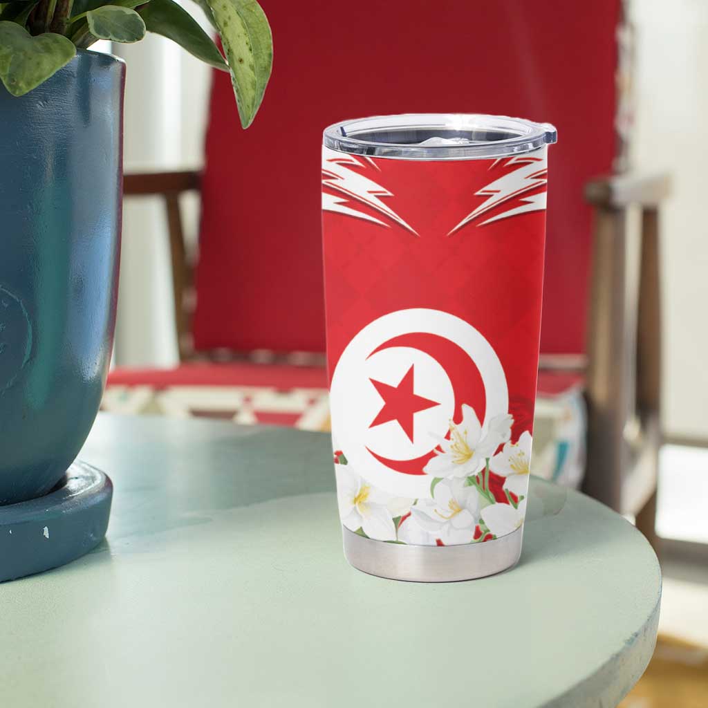 Personalized Tunisia Tumbler Cup Jasmine Flower and Emblem - Wonder Print Shop