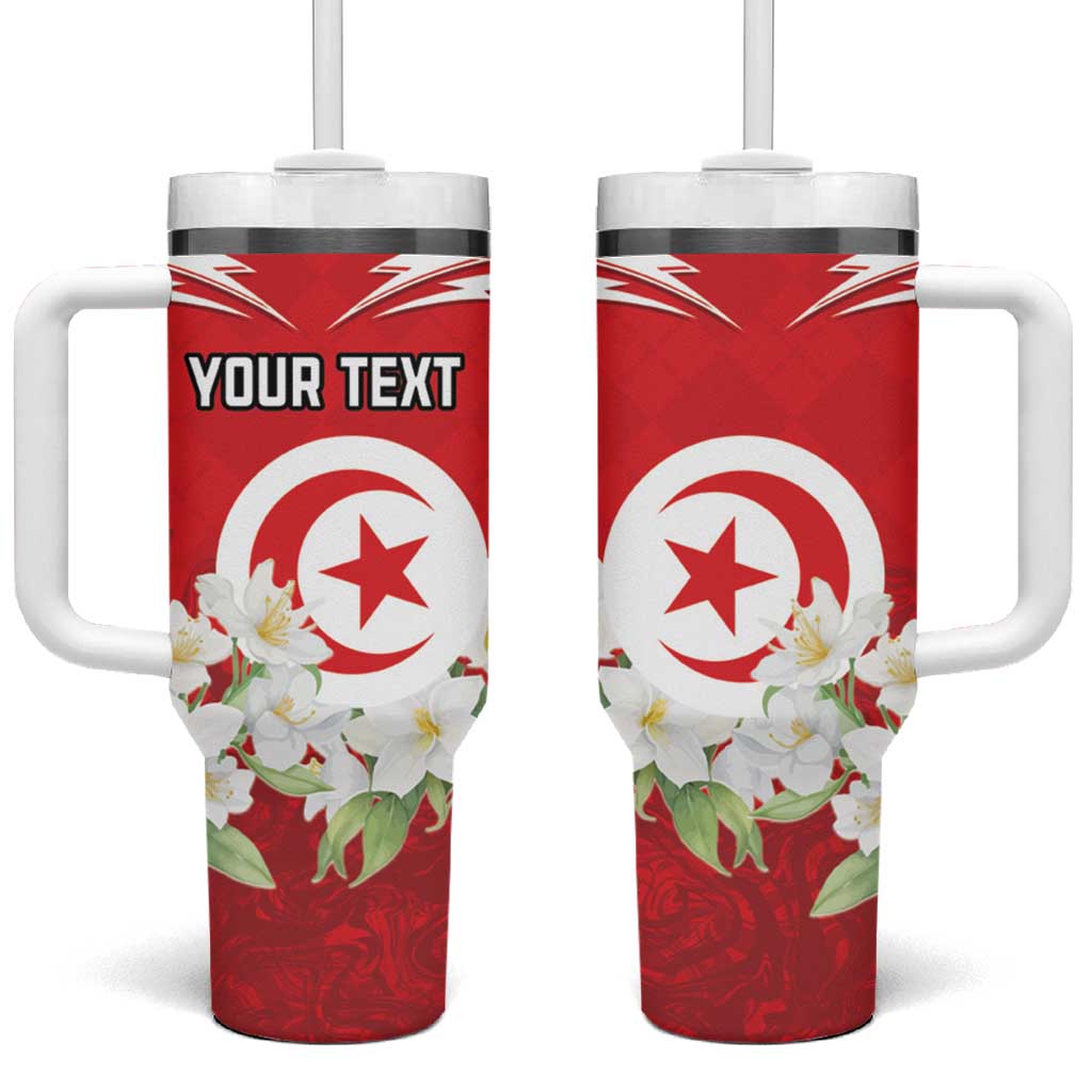 Personalized Tunisia Tumbler With Handle Jasmine Flower and Emblem - Wonder Print Shop