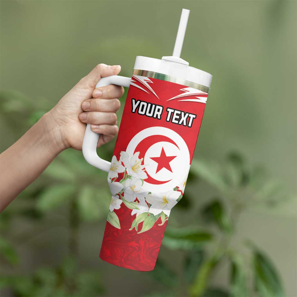 Personalized Tunisia Tumbler With Handle Jasmine Flower and Emblem - Wonder Print Shop