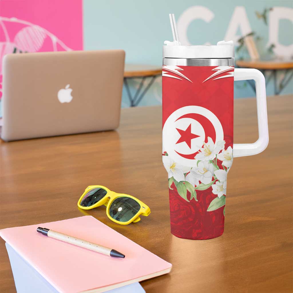Personalized Tunisia Tumbler With Handle Jasmine Flower and Emblem - Wonder Print Shop