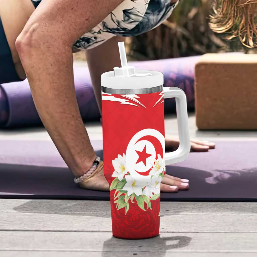 Personalized Tunisia Tumbler With Handle Jasmine Flower and Emblem - Wonder Print Shop