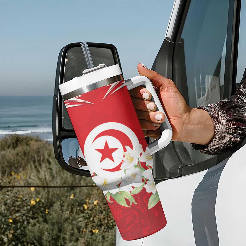 Personalized Tunisia Tumbler With Handle Jasmine Flower and Emblem - Wonder Print Shop