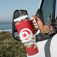 Personalized Tunisia Tumbler With Handle Jasmine Flower and Emblem - Wonder Print Shop
