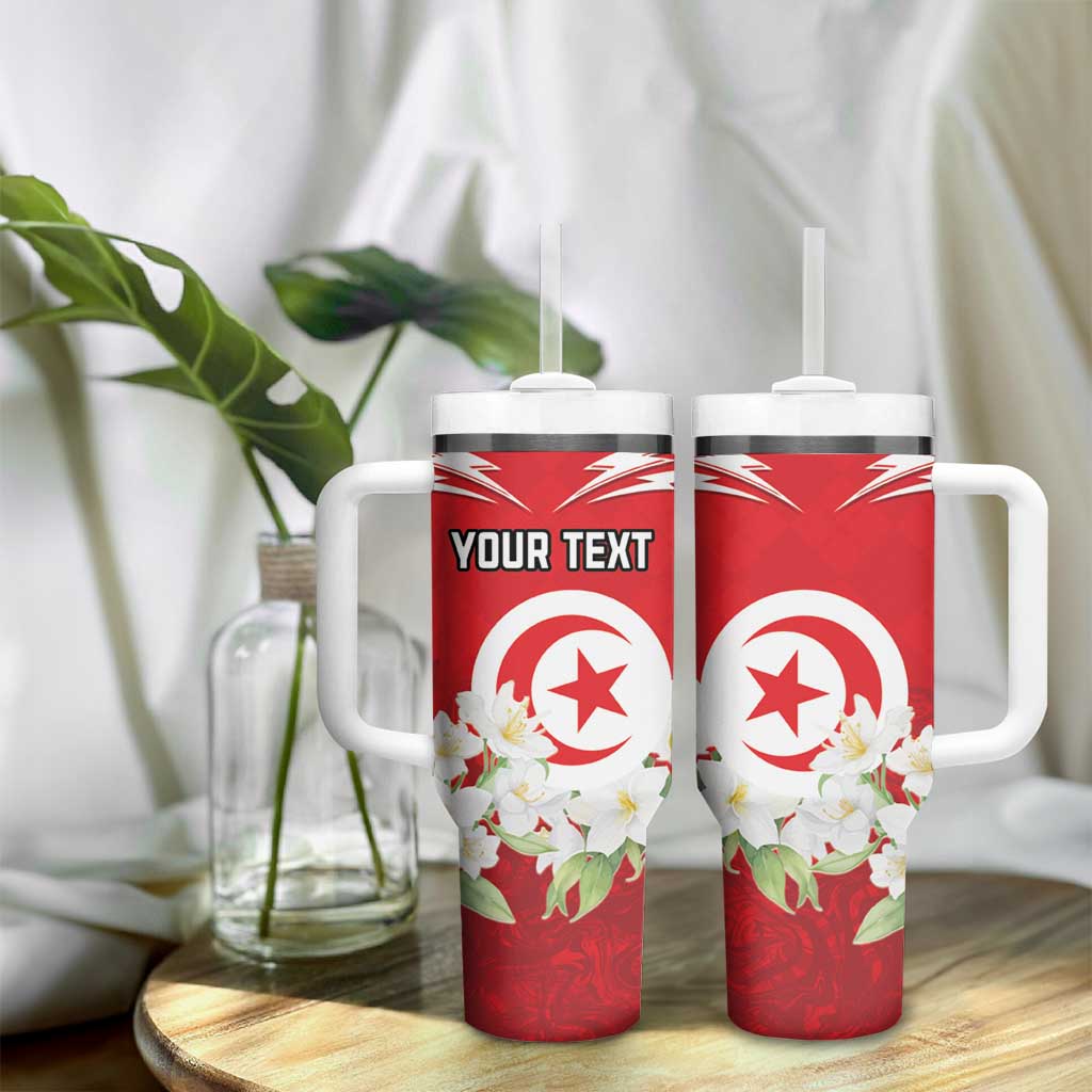 Personalized Tunisia Tumbler With Handle Jasmine Flower and Emblem - Wonder Print Shop