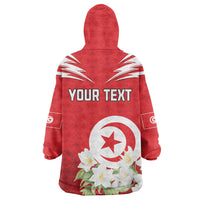 Personalized Tunisia Wearable Blanket Hoodie Jasmine Flower and Emblem - Wonder Print Shop