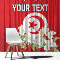 Personalized Tunisia Window Curtain Jasmine Flower and Emblem - Wonder Print Shop