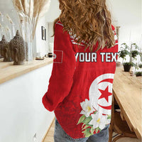 Personalized Tunisia Women Casual Shirt Jasmine Flower and Emblem - Wonder Print Shop