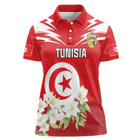 Personalized Tunisia Women Polo Shirt Jasmine Flower and Emblem - Wonder Print Shop