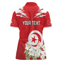 Personalized Tunisia Women Polo Shirt Jasmine Flower and Emblem - Wonder Print Shop