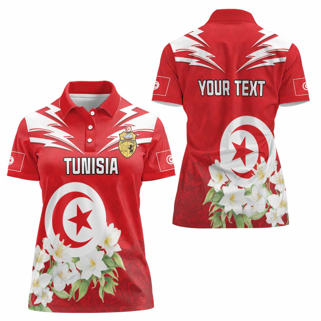 Personalized Tunisia Women Polo Shirt Jasmine Flower and Emblem - Wonder Print Shop