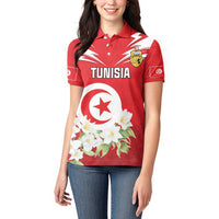 Personalized Tunisia Women Polo Shirt Jasmine Flower and Emblem - Wonder Print Shop