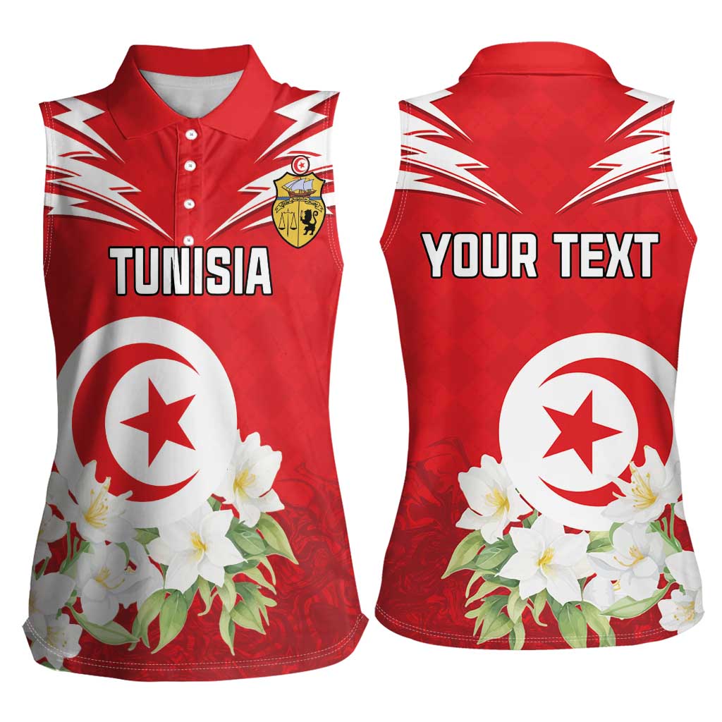 Personalized Tunisia Women Sleeveless Polo Shirt Jasmine Flower and Emblem - Wonder Print Shop