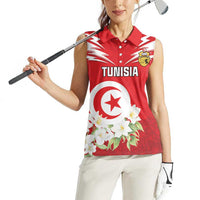 Personalized Tunisia Women Sleeveless Polo Shirt Jasmine Flower and Emblem - Wonder Print Shop