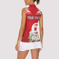 Personalized Tunisia Women Sleeveless Polo Shirt Jasmine Flower and Emblem - Wonder Print Shop