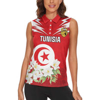 Personalized Tunisia Women Sleeveless Polo Shirt Jasmine Flower and Emblem - Wonder Print Shop