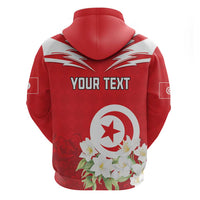 Personalized Tunisia Zip Hoodie Jasmine Flower and Emblem - Wonder Print Shop