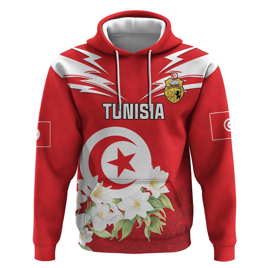Personalized Tunisia Zip Hoodie Jasmine Flower and Emblem - Wonder Print Shop