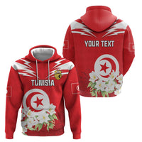 Personalized Tunisia Zip Hoodie Jasmine Flower and Emblem - Wonder Print Shop