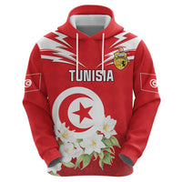 Personalized Tunisia Zip Hoodie Jasmine Flower and Emblem - Wonder Print Shop