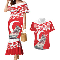 Personalized Gray Wolf Turkey Couples Matching Mermaid Dress and Hawaiian Shirt Turkish Mountain - Wonder Print Shop